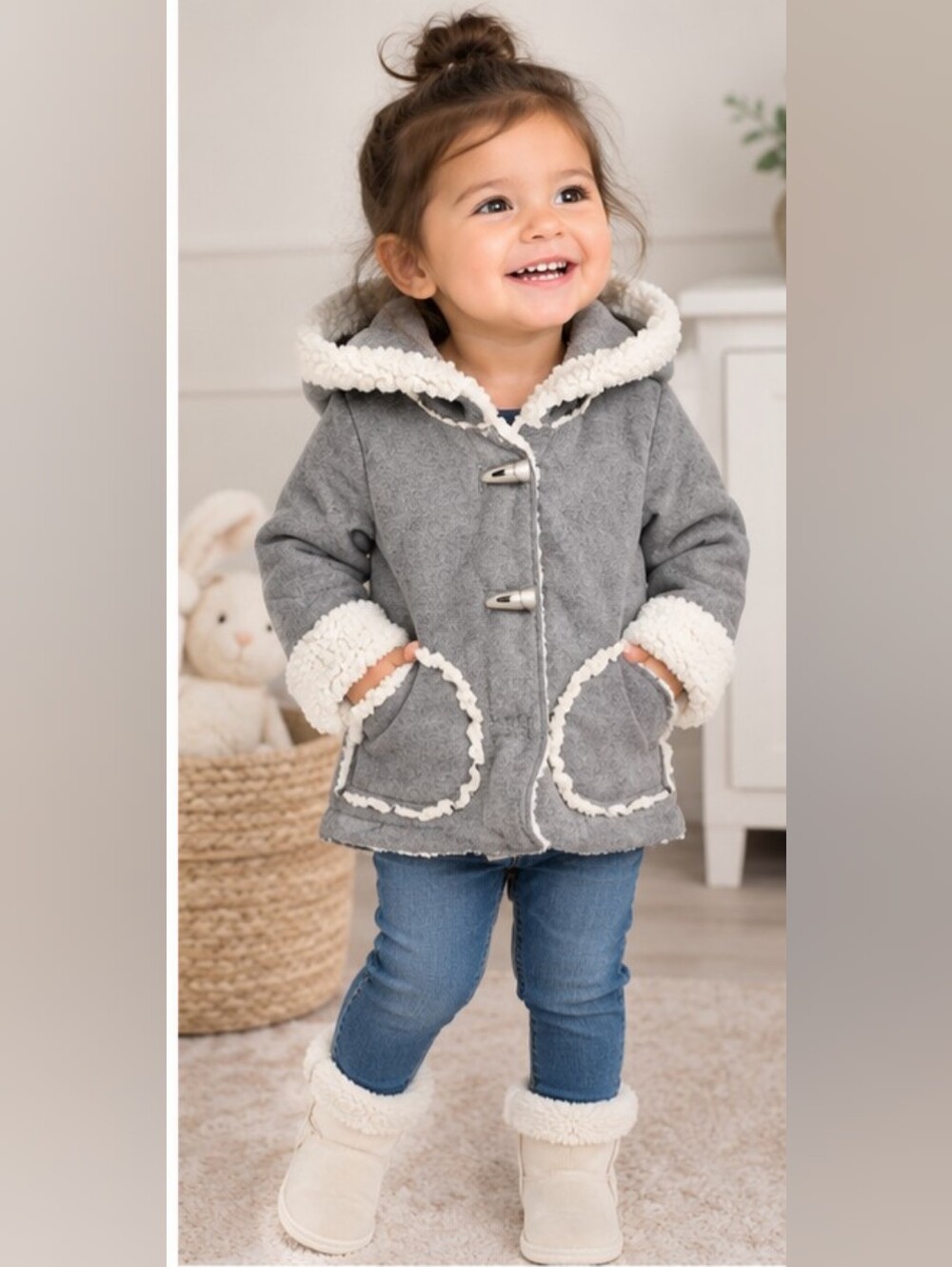 DKNY Cozy Sherpa-Lined Hooded Jacket for Kids - Gray